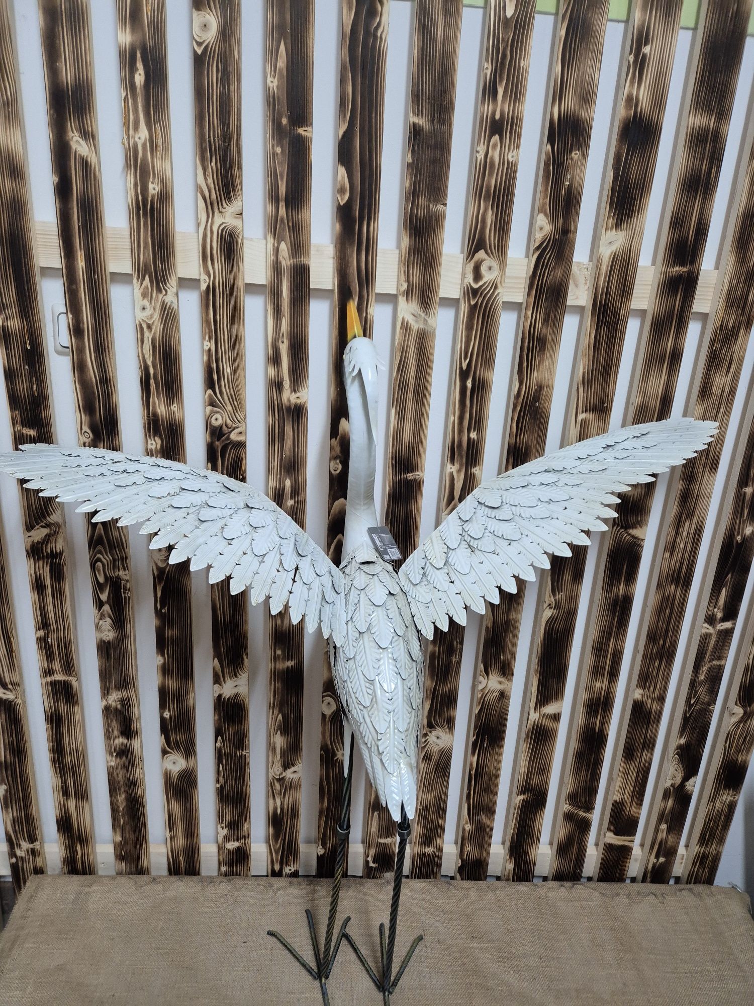 Żuraw figurka duża metalowa 117 h cm