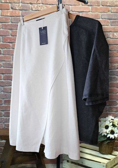 Белая летняя юбка миди удлиненная из льна Marks&Spencer Collection
