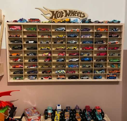 drewniana półka EKSPOZYTOR regał na resoraki HOT WHEELS 72 autka
