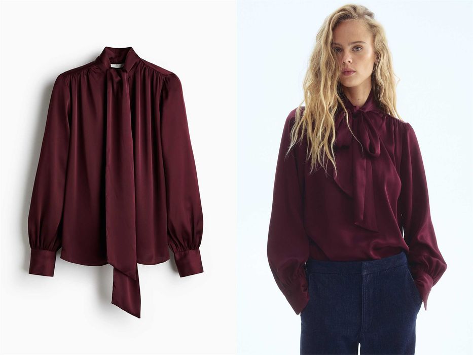 Bluzka M nowa kolekcja koszula z wiązaniem burgund PROMOCJA