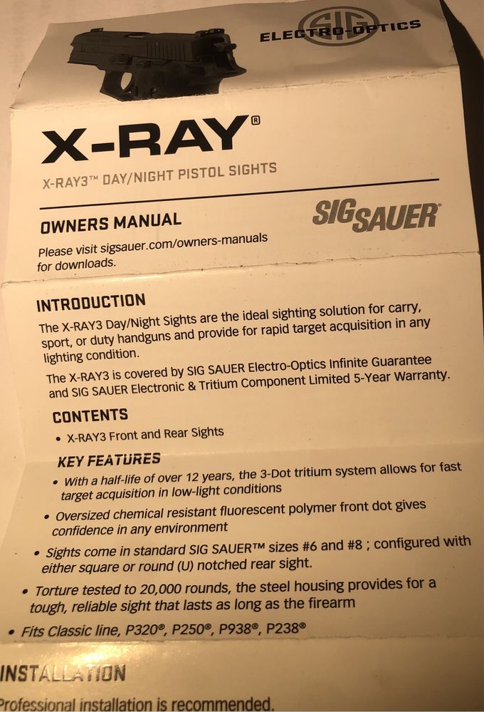 Sig Sauer X-RAY Day/Night Sights przyrządy trytowe