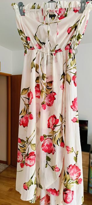 Długa letnia sukienka boho,asymetryczna sukienka na gumce,gołe ramiona