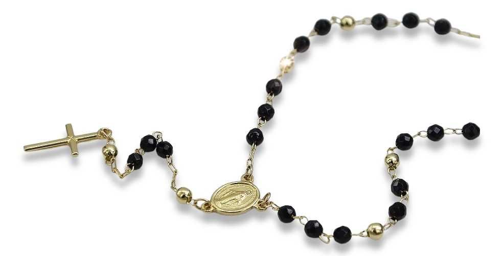 Złoty różaniec z czarnymi kamieniami (onyks) łańcuszek włoski rrc005y