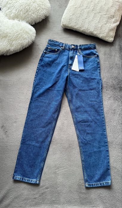 Granatowe ciemne niebieskie jeansy mom jeans 100% bawełna