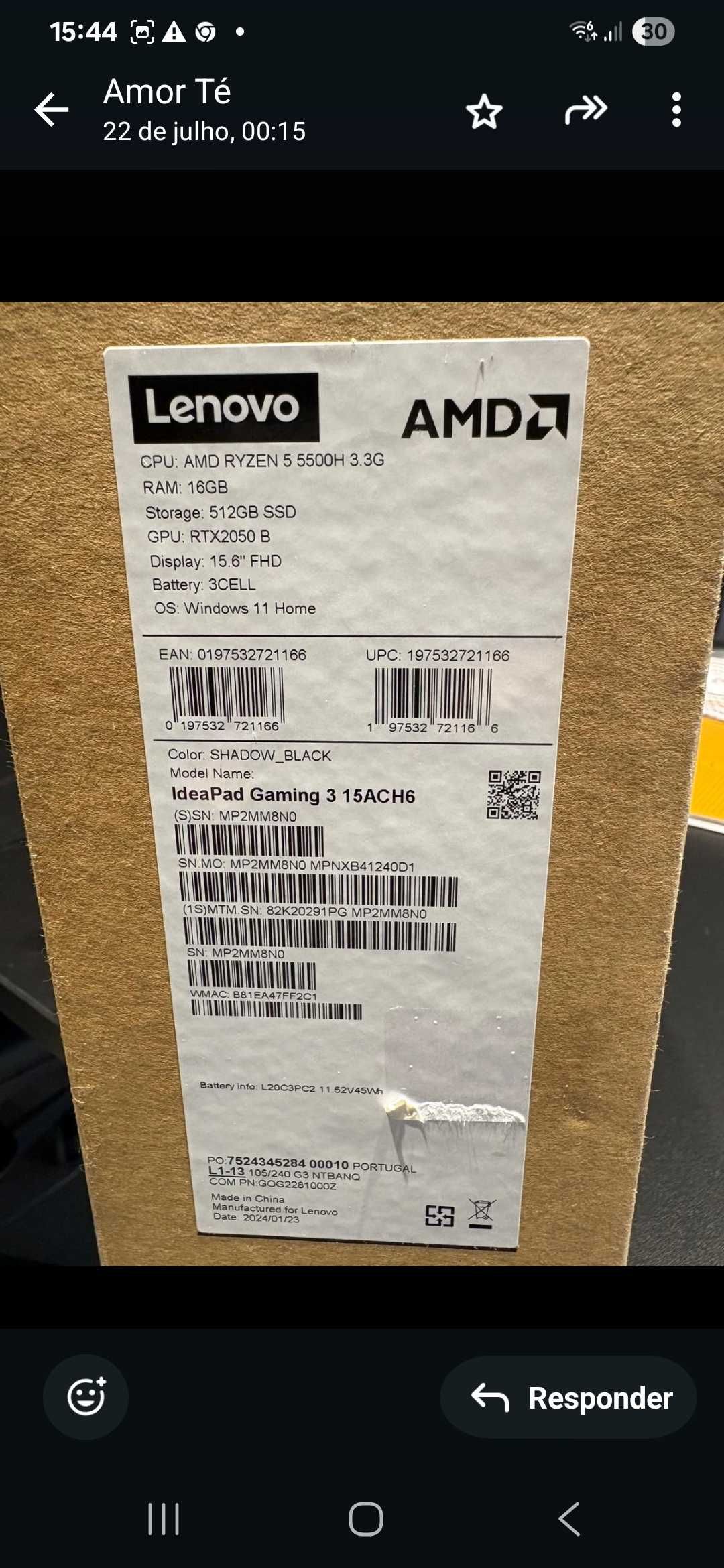 Laptop LENOVO como novo na caixa