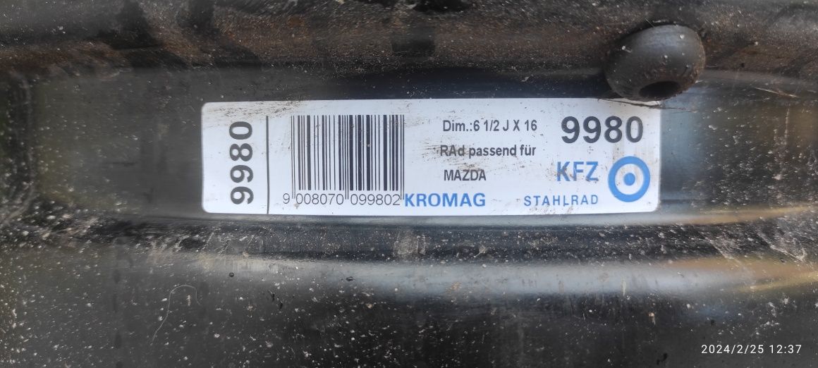 Felgi stalowe mazda 6 1/2 j x 16 KROMAG 9980 16" Rozstaw śrub:5x114.3