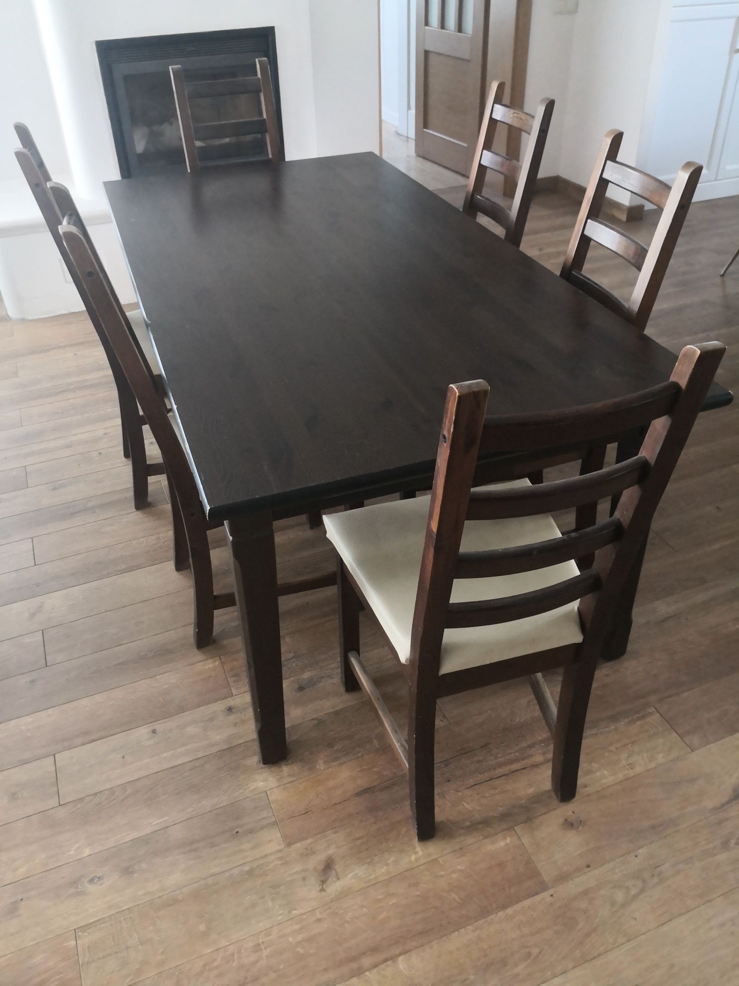 Duży drewniany stół 190cm + 6 krzeseł