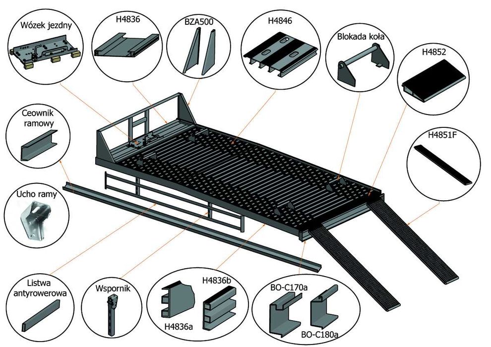 Platforma ALU 530x210cm + najazdy 2m Laweta Najazd Certyfikat VDI 2700