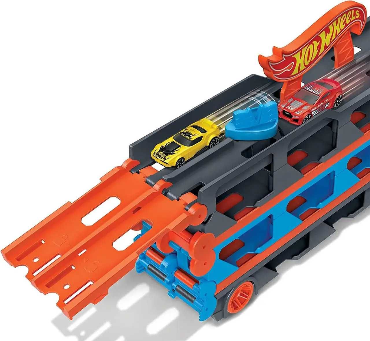 Автовоз трек Hot Wheels. Вантажівка-транспортер Хот Вілс, запускач