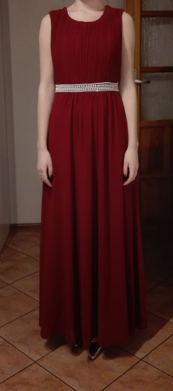 Długa sukienka na studniówkę/wesele bordowa S