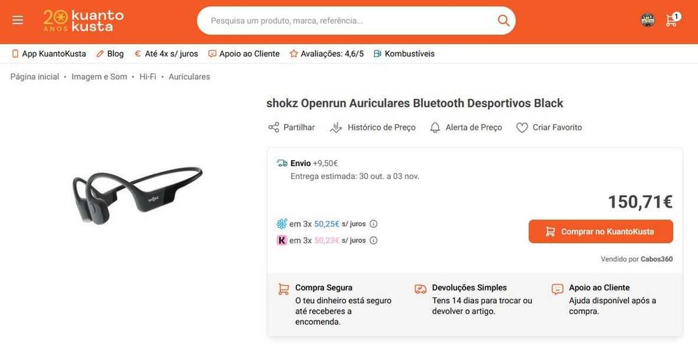 [SELADO]Auriculares Bluetooth SHOKZ Openrun (Cinzento)[150€ nas lojas]