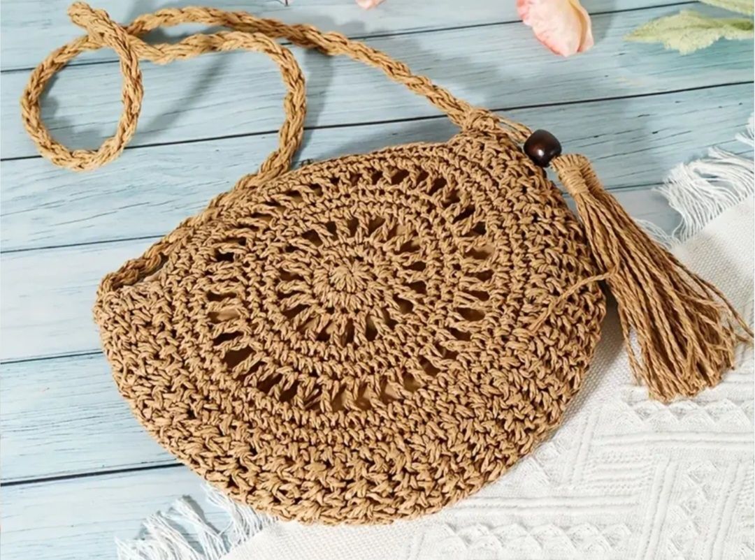 Pleciona torebka boho okrągła frędzle koszyk lato rattan shopper bag