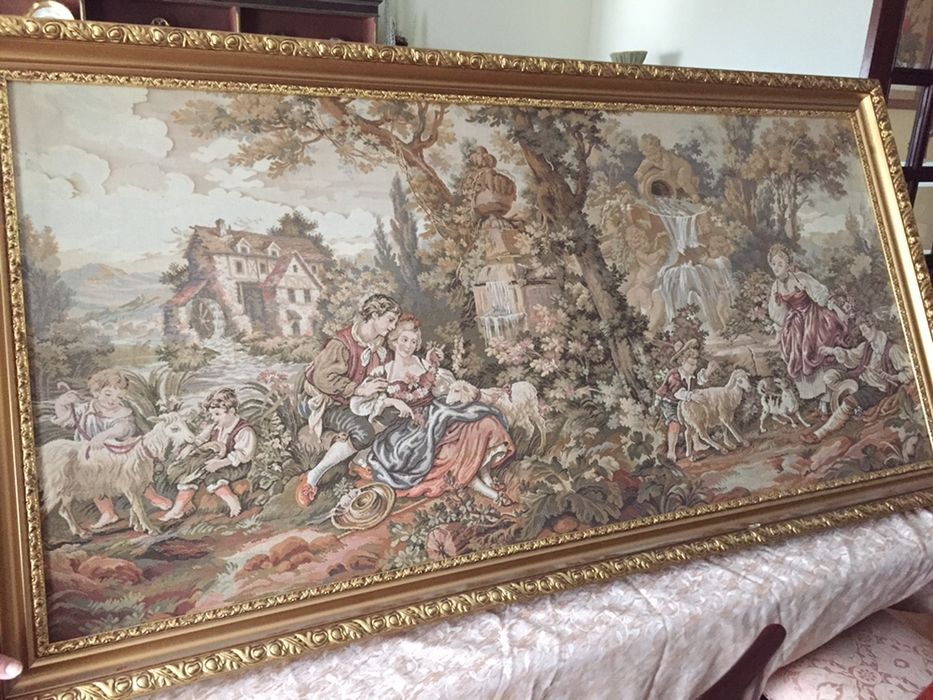 Quadro Tapeçaria Gobelin grandes dimensoes  - Moldura Dourada