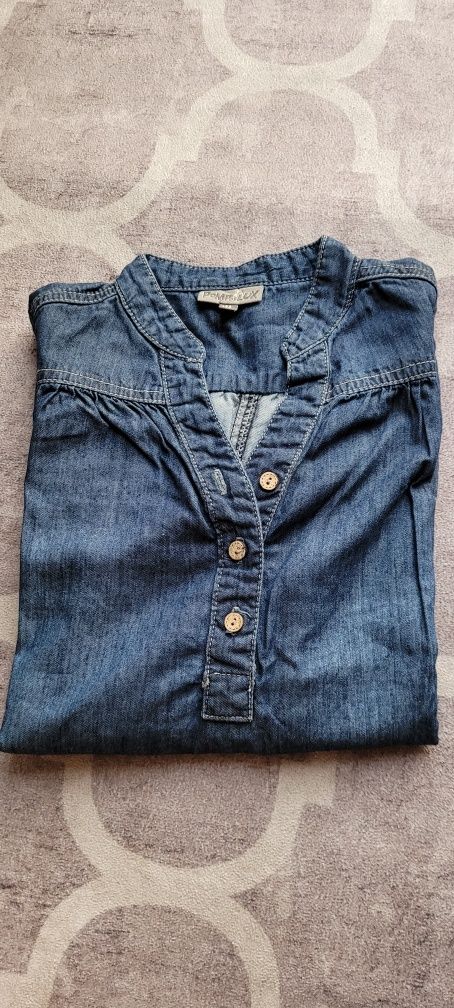 Koszula jeansowa dziewczęca ciemny denimu stójka r.122/128