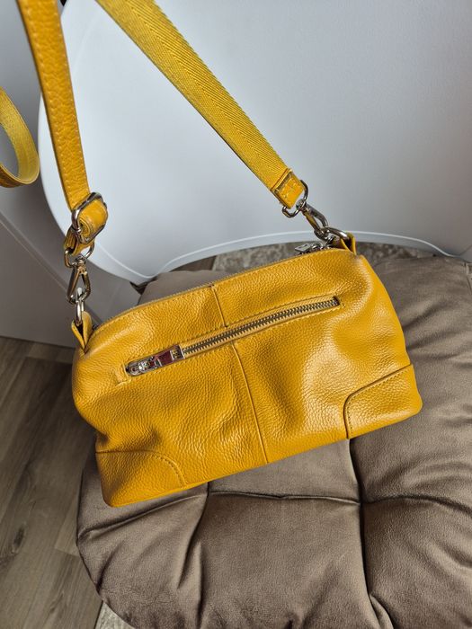 Шкіряна жіноча сумка кольору гірчиці
