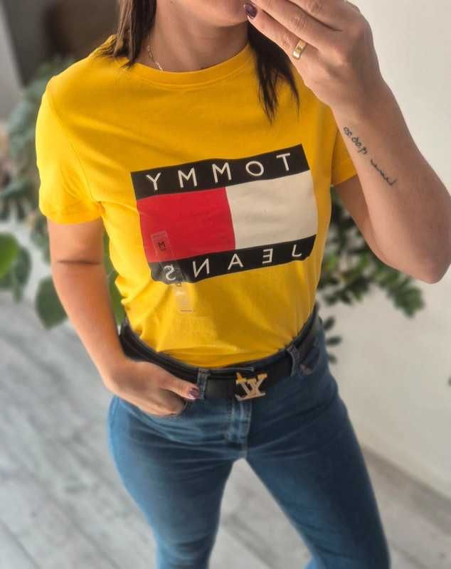Koszulka T-shirt Damski Tommy Hilfiger żółty  L XL