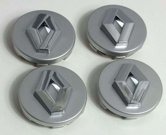 4 Centros jante Renault 57 e 60mm Cinza e Pretos Novos