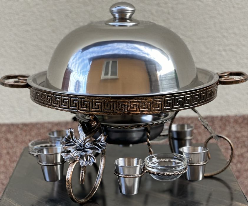 Садж для шашлыка Греция виноград с рюмками и соусницами 36 см