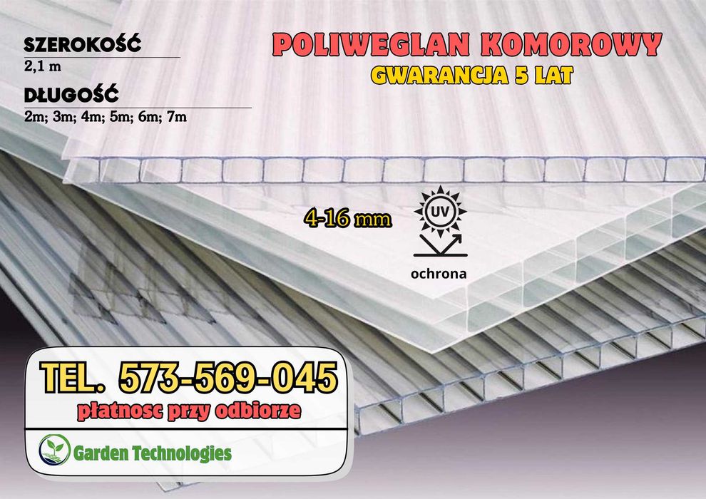 Poliwęglan komorowy do szklarni i zadaszeń|4–16 mm|Bezbarwny/kolorowy