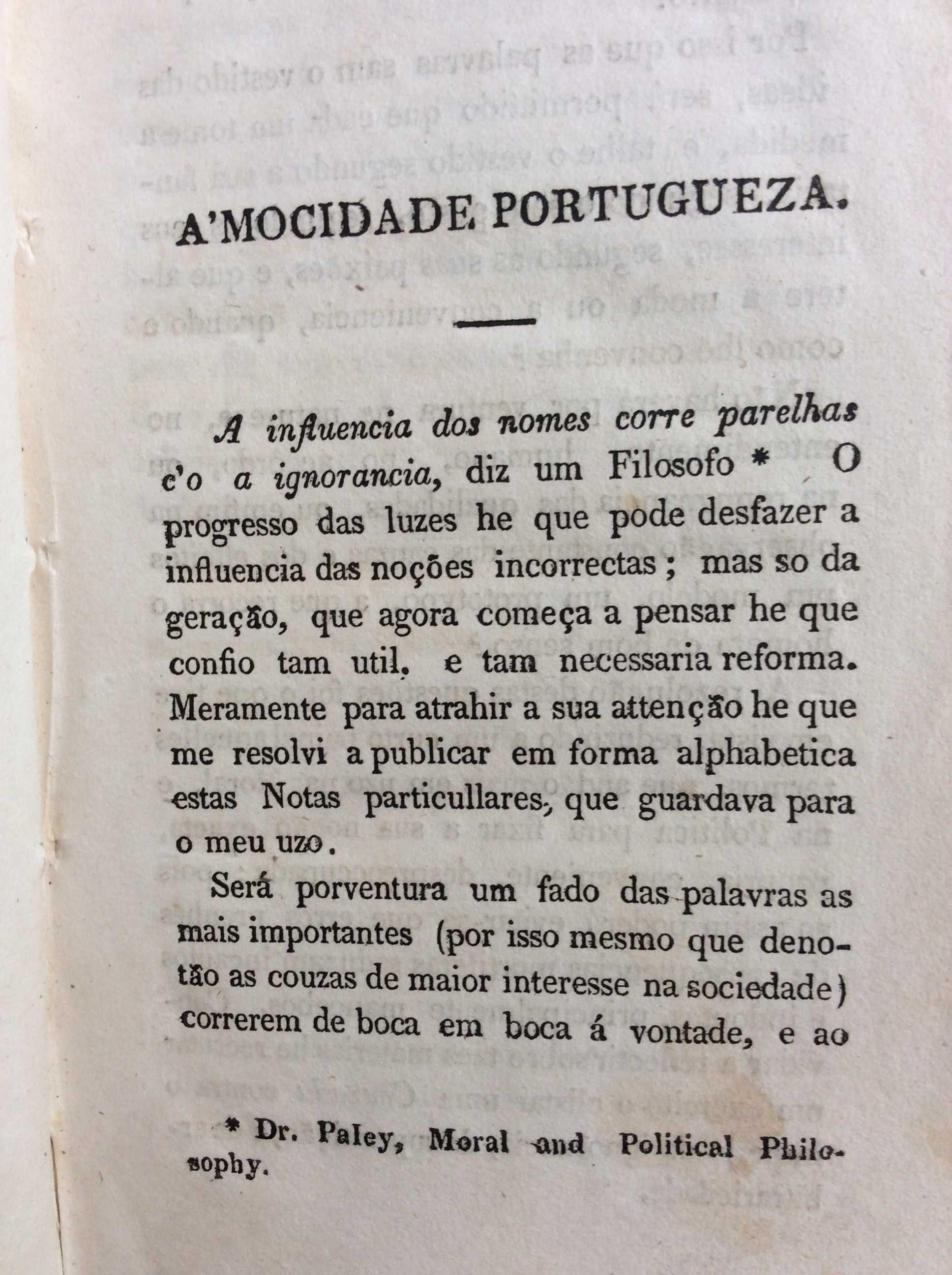 Diccionario d'Algibeira: Filosófico, Político...1828, 1.ª edição. Raro