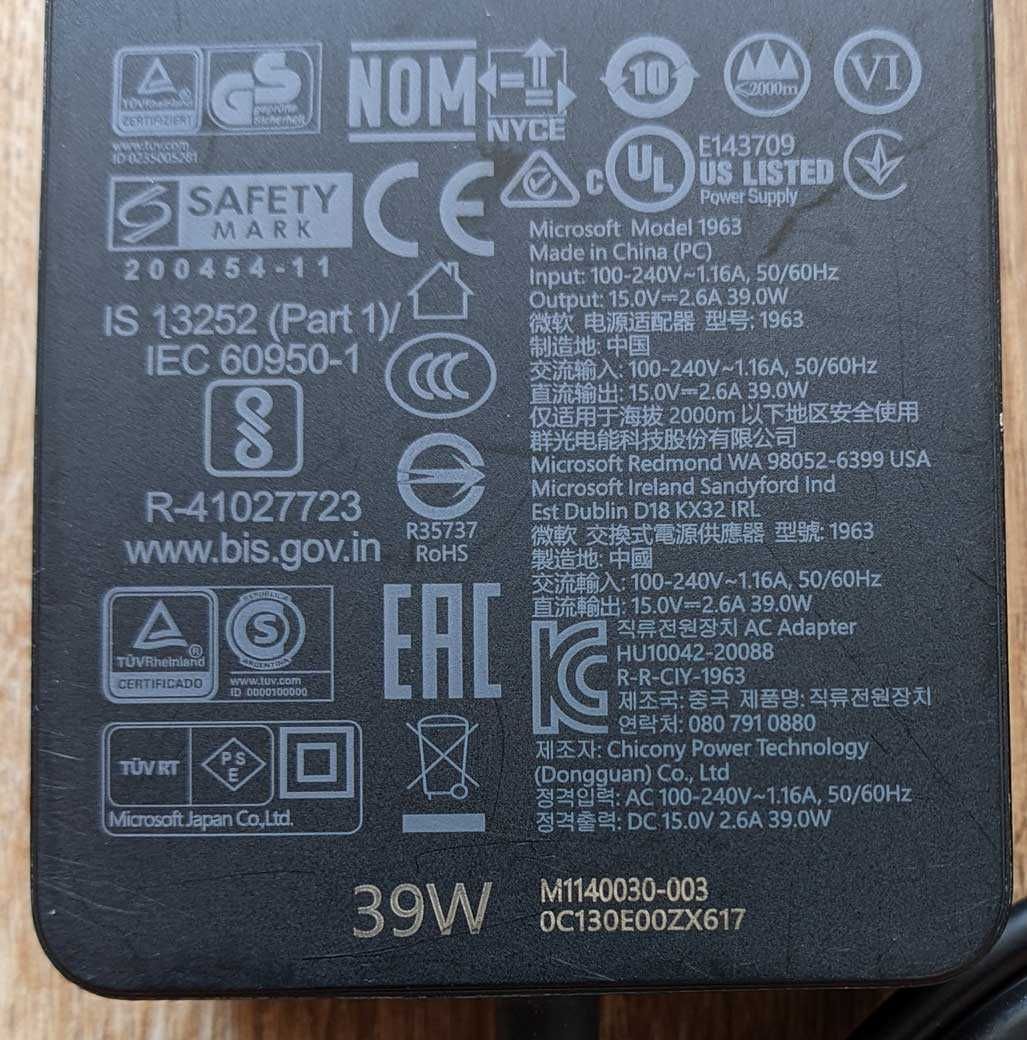 Zasilacz / ładowarka Microsoft Surface Model 1963 / 39W