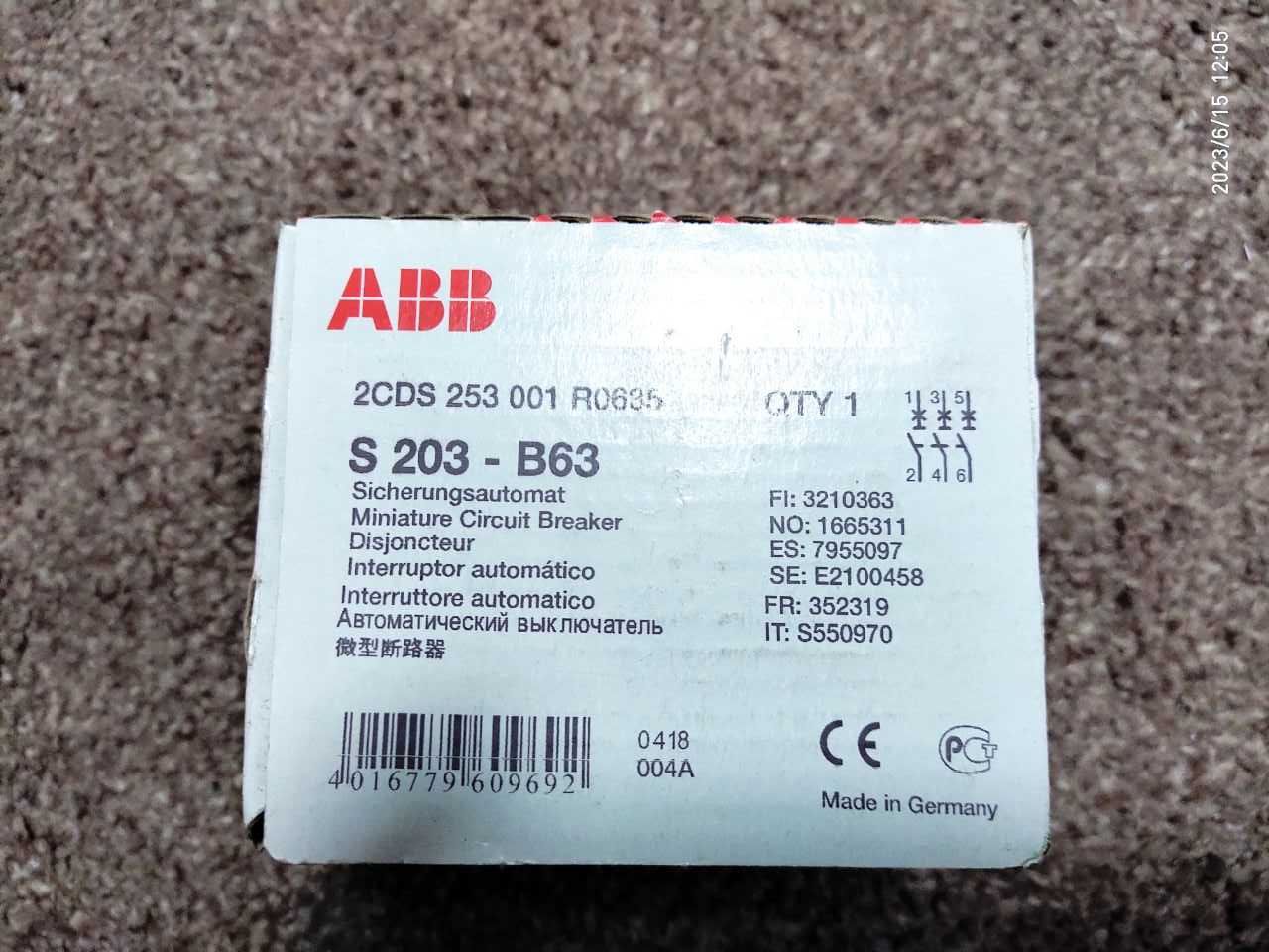 ∎∎‼️Автомат ABB S203-B63‼️∎∎Автоматический выключатель 400В = НОВЫЙ