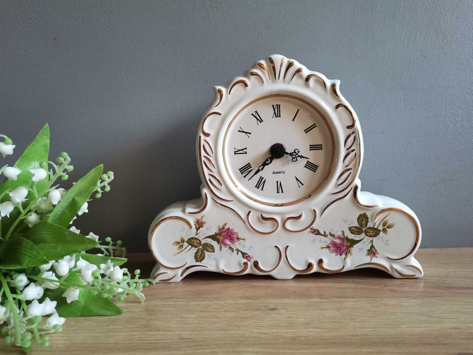 Stary zegar porcelana, ceramika Chodzież Iwona Róża, PRL