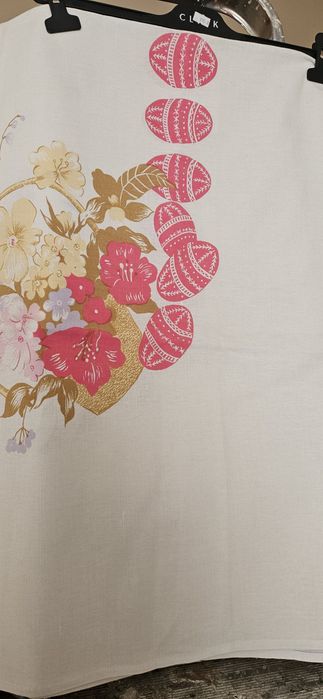 Lniany świąteczny obrus na ławe PRL 90x140