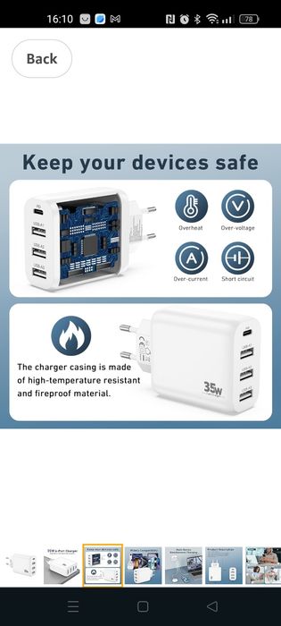CREAPICO 4-Port Charger for iPhone 16/16e/15/14/13 Pro Max/Pro/Plus, 3