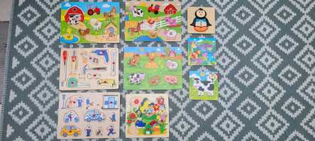 Układanki puzzle drewniane Montessori 9 sztuk