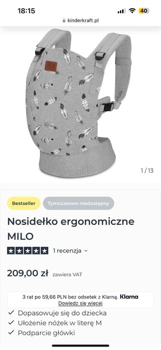 Nosidełko Milo Kinder Kraft stan idealny