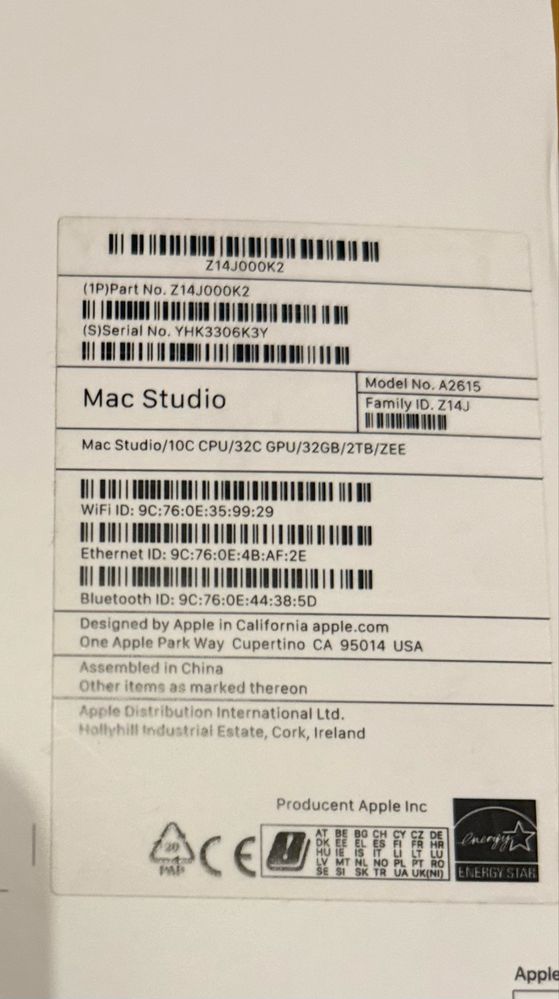 Apple Mac Studio M1 Max 10 core CPU 32 Core GPU 32 GB RAM 2 TB SSD