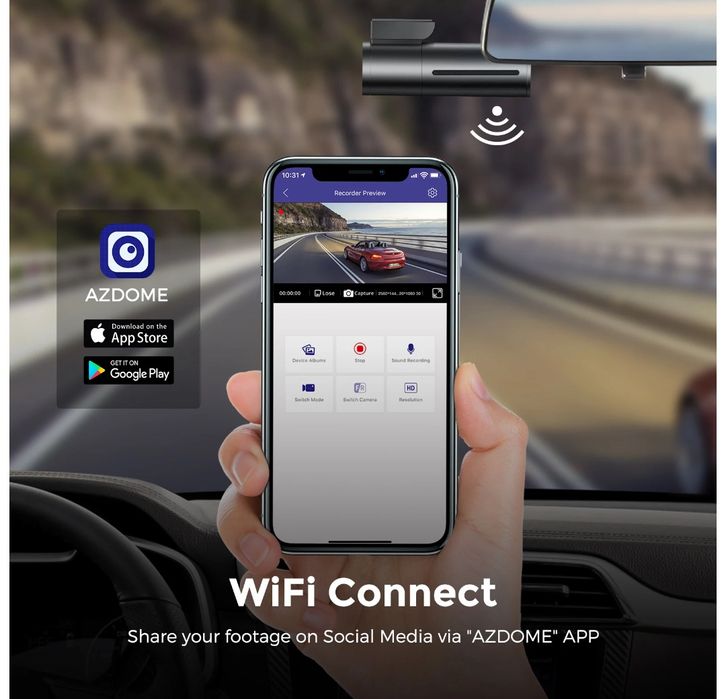 Kit 2 Câmaras Auto dashcam Azdome m300s 4k vigilância 24H wifi GPS Voz
