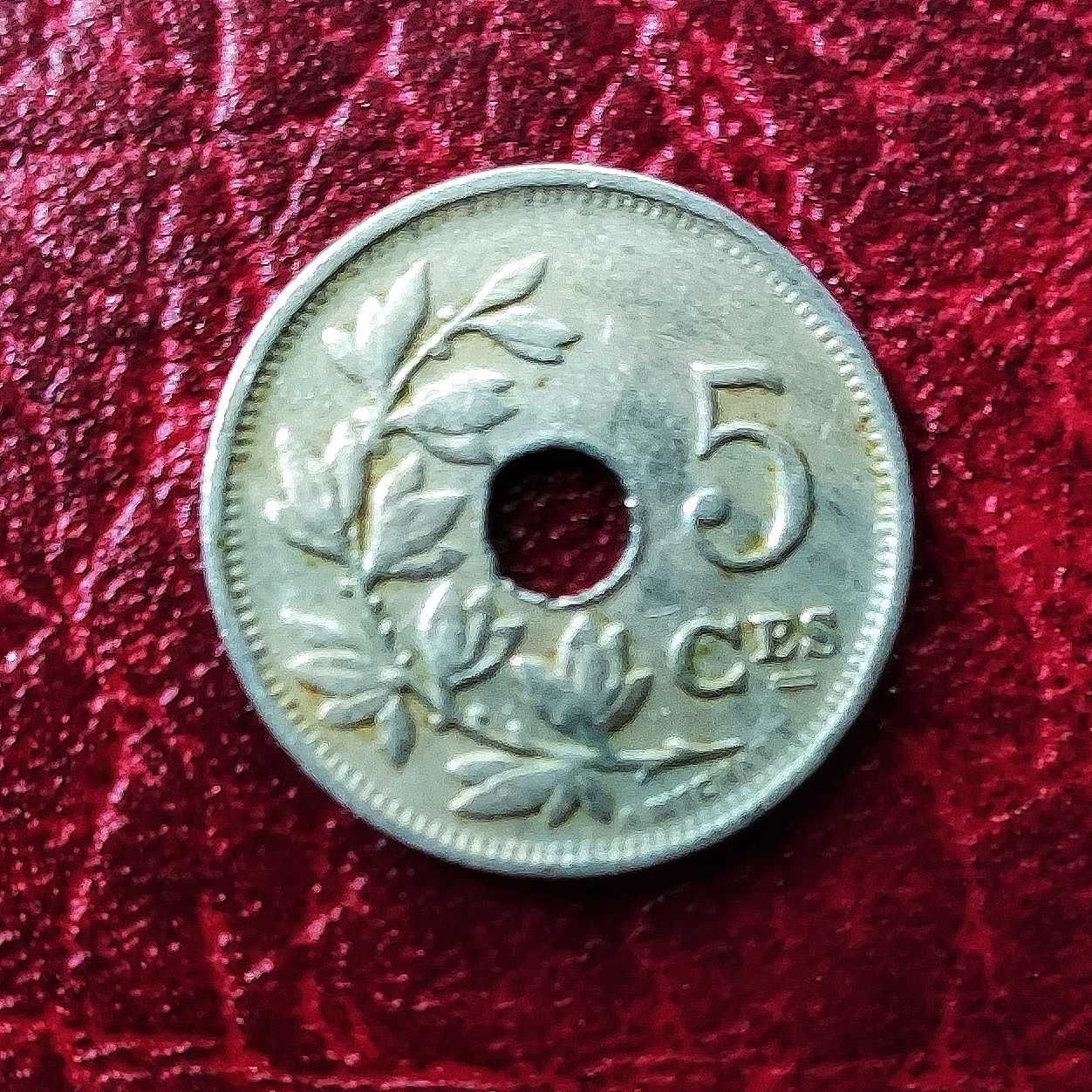 Przedwojenna moneta 5 Ces z 1925 roku - Belgia