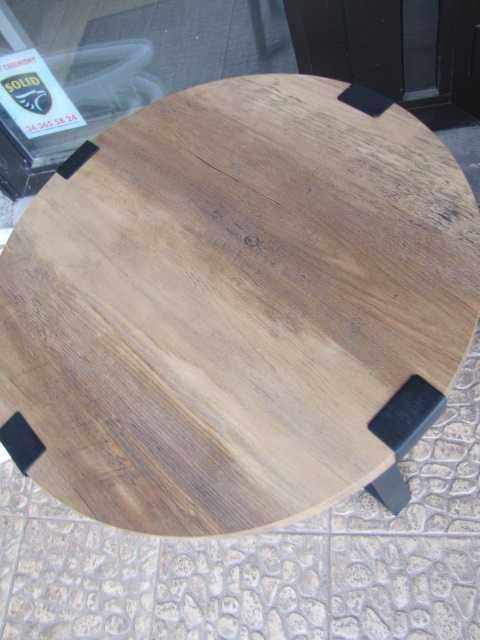 Okrągły stolik kawowy 45cm pomocniczy styl rustykalny nogi metal czerń