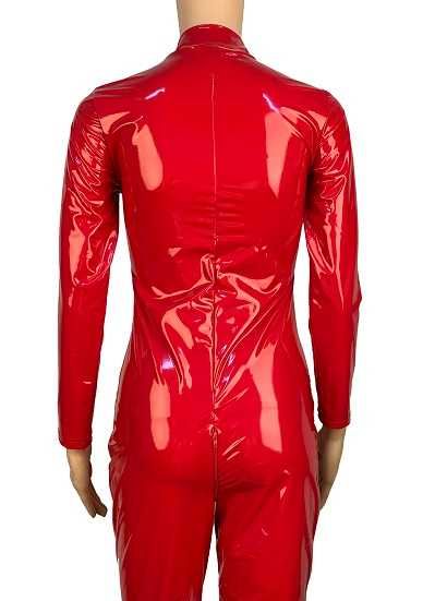 Kombinezon przebranie karnawał catsuit winyl latex czerwony z zamkami