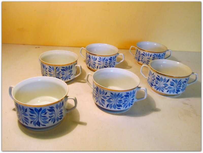 Porcelana Ćmielów Chodzież bulionówki złocone komplet 6 szt. styl Roma