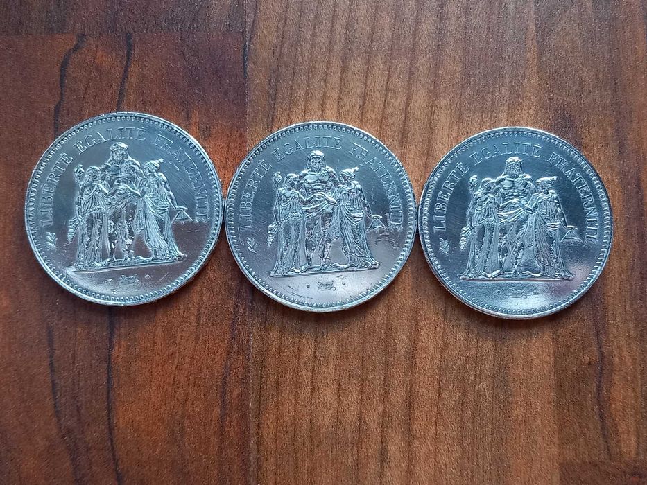 3 Moedas de 50 Francos França em Prata