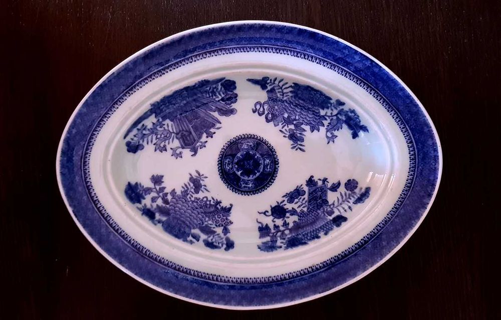Travessa funda porcelana da China, Azul e Branco período Jiaqing 29 cm