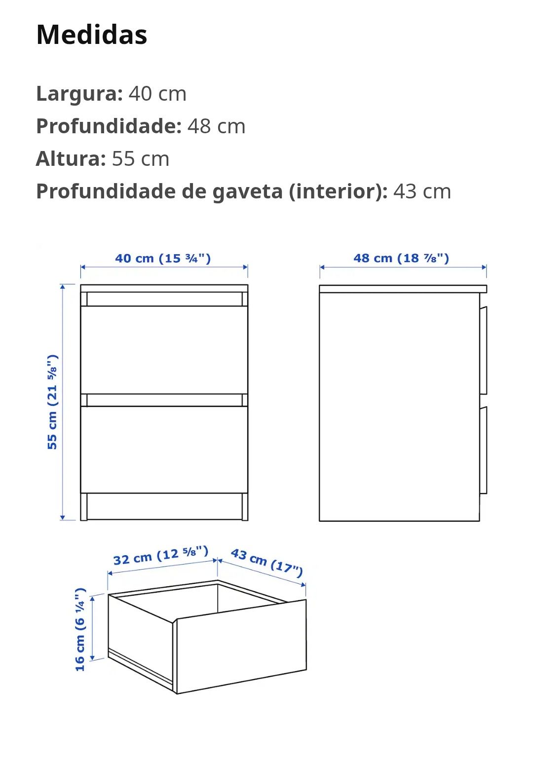 Mesa de Cabeceira com 2 Gavetas