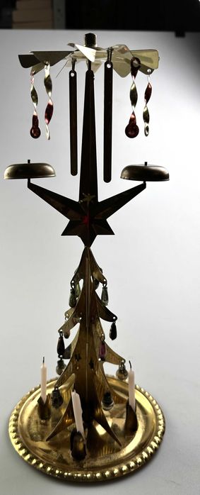 Choinka metalowa  świecznik z ruchoma karuzelą  z czasów PRL completna