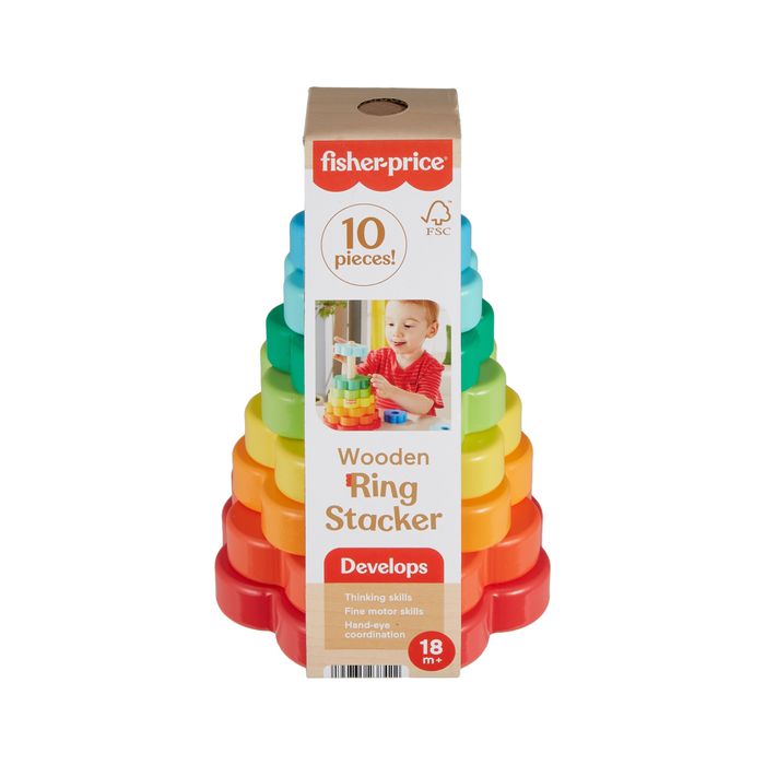 kolorowa piramida sorter drewniana układanka wieża kwiaty fisher price