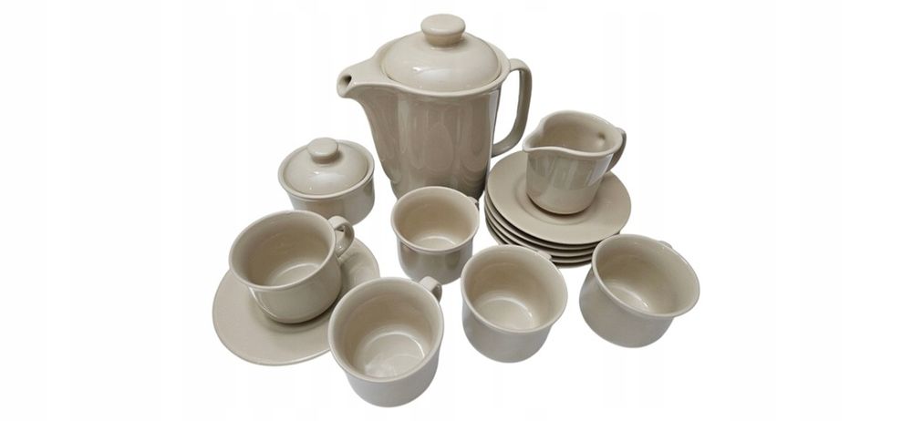 Serwis PRL Vintage Tułowice Porcelit Kremowy Dzbanek Filiżanki