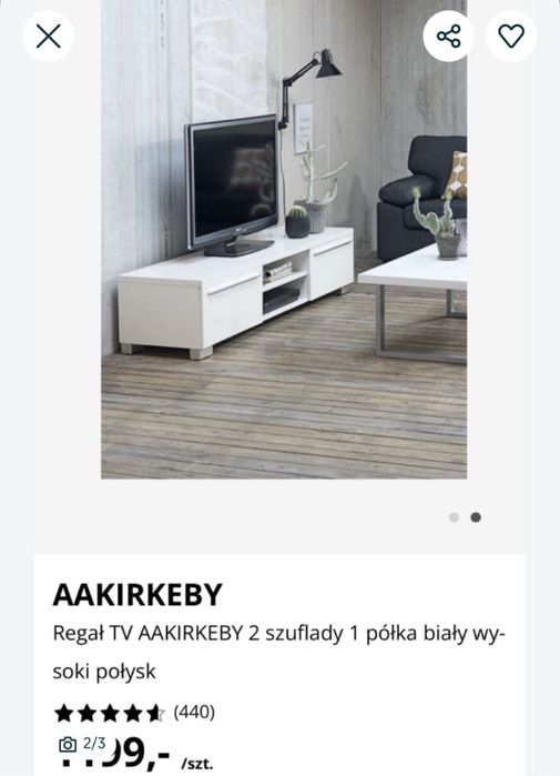 Regał TV  tv szafka stolik rtv 2 szuflady 1 półka biały wysoki połysk
