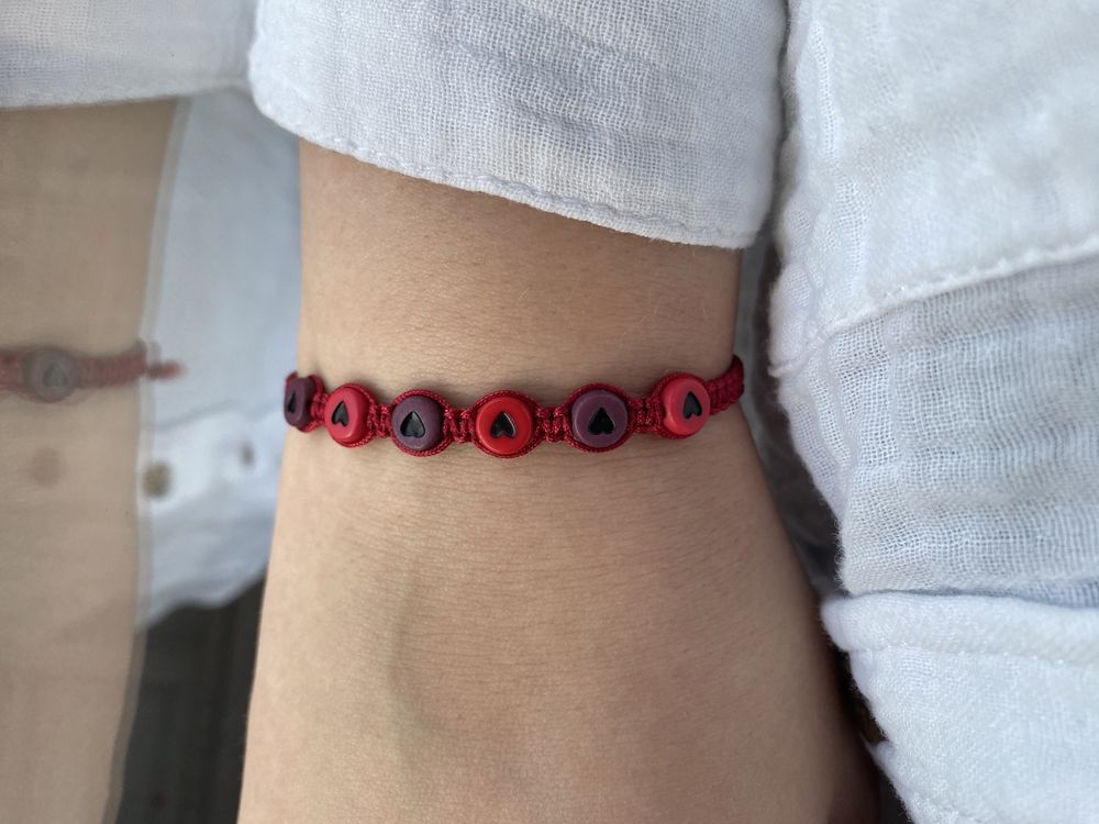 Nowa handmade bransoletka makrama czerwień bordo serce