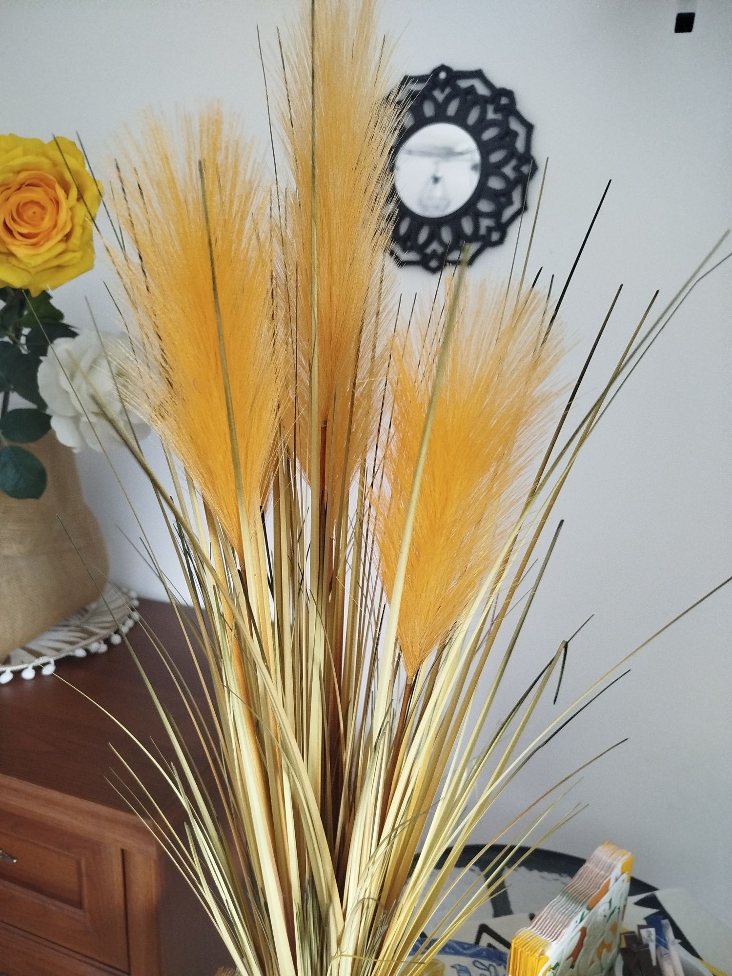 Duży stroik, sucha trawa, pomarańczowa ozdoba na stół, wys. 80 cm