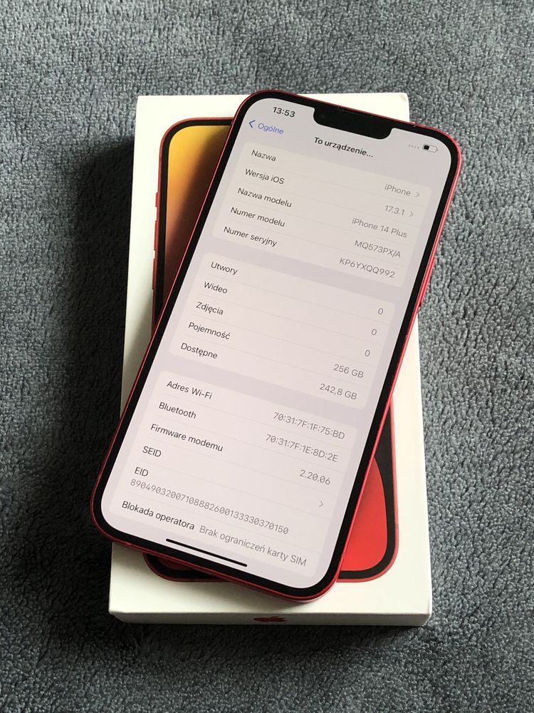 iPhone 14 Plus - 256GB - Czerwony - DOWÓD ZAKUPU!