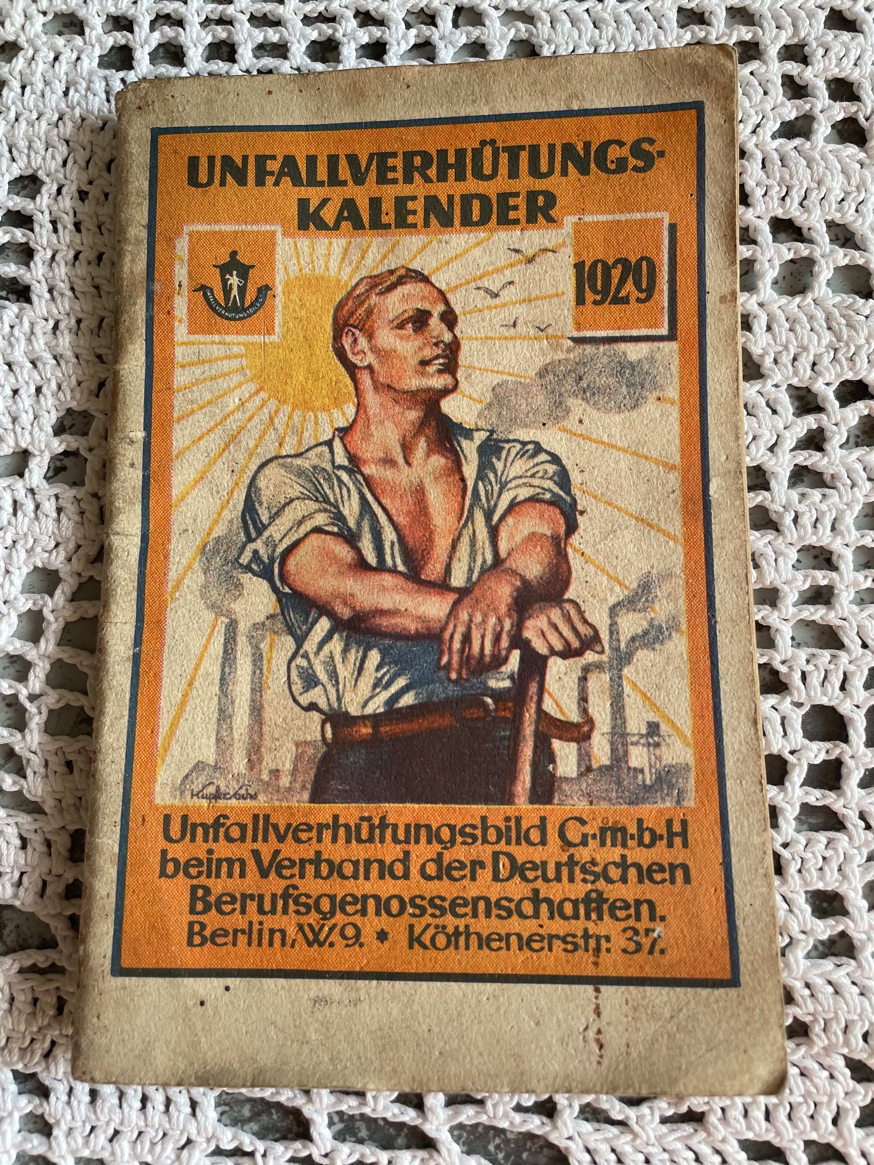 Stary niemiecki kalendarz 1929 r związany z bezpieczeństwem