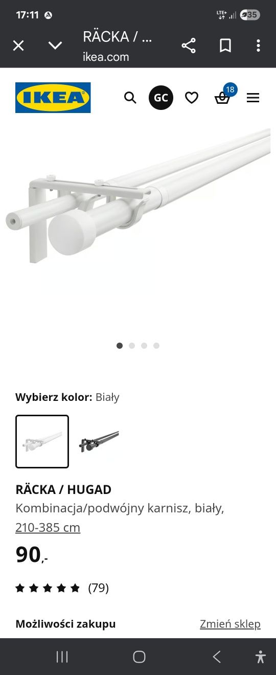 Karnisz podwójny+wsporniki+końcówki ikea