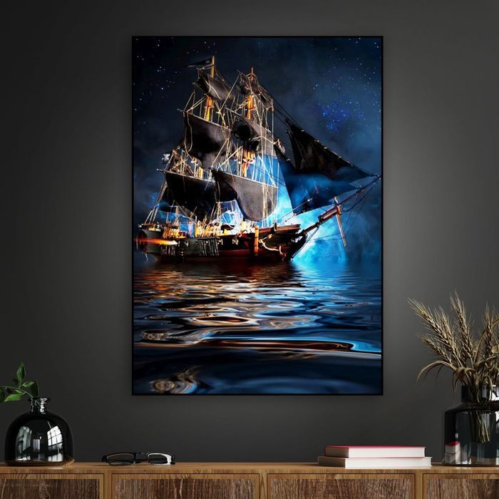 Obraz podświetlany Piracki statek ramka czarna CANVAS SLIM 40x60 LED